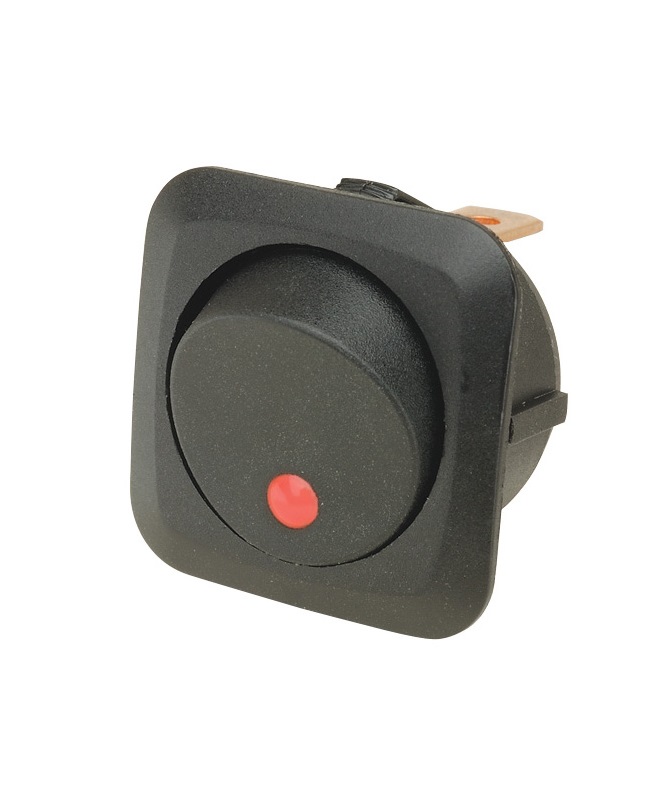 SPST Circular Push Fit Rocker Switch with Red 